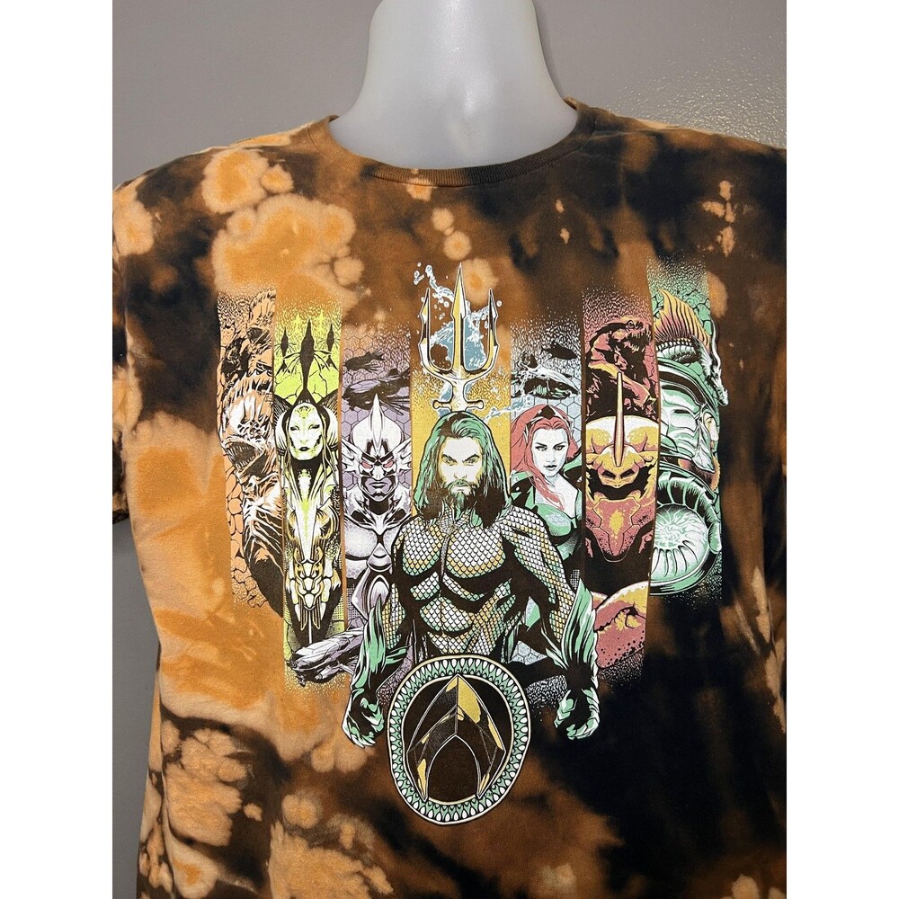 Aquaman Shirt Mens Large Black Bleach Tie Dye DC Comics Graphic Tee Superhero